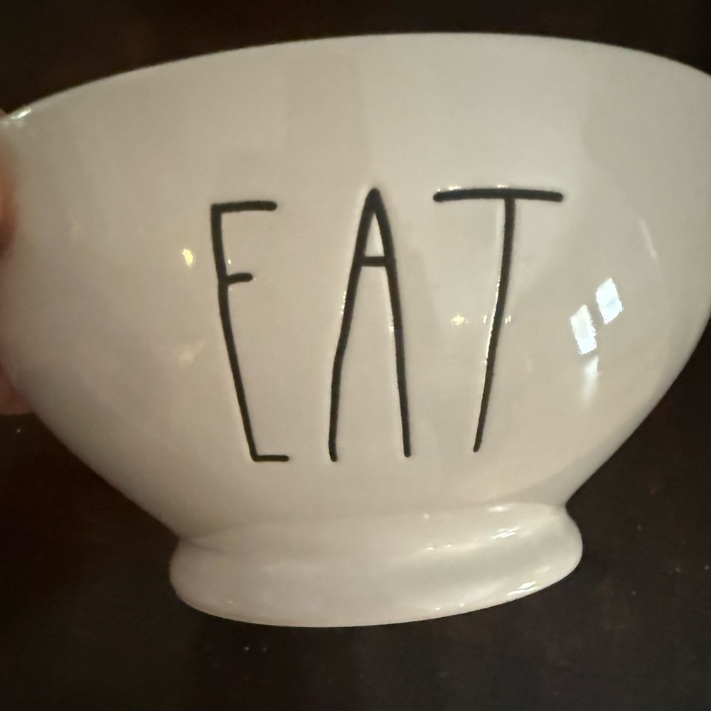 Rae Dunn White Ceramic Bowl with Black Lettering